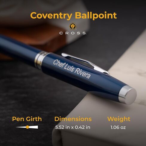 مخصصة ، قلم متقاطع محفور مخصص للرجال أو النساء | عبور كوفنتري ريل بوينت القلم | هدية فاخرة للمكتب والتخرج والأعمال [ورنيش أزرق مع تقليم الكروم] in Kuwait