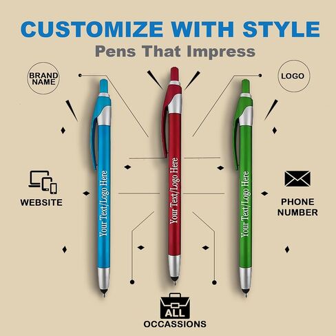 Personalized With your Custom Logo or Text Pens-Pack of 450- for Marketing, Parties, and Events, 2 in 1 Capacitive Stylus & Ballpoint Pen Compatible With Touchscreen Devices, Black Ink, Purple Pens in Kuwait
