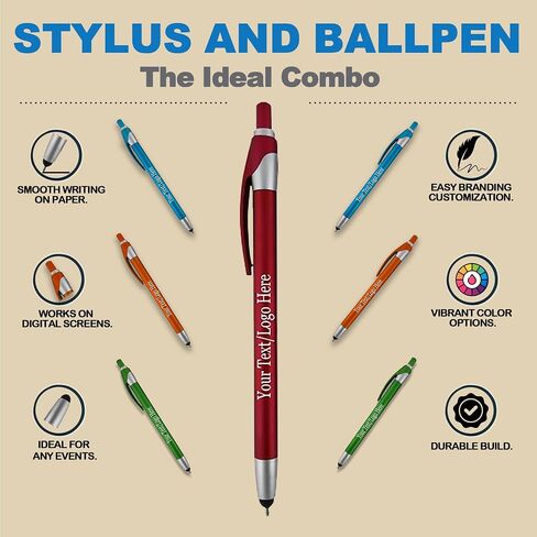 Personalized With your Custom Logo or Text Pens-Pack of 450- for Marketing, Parties, and Events, 2 in 1 Capacitive Stylus & Ballpoint Pen Compatible With Touchscreen Devices, Black Ink, Purple Pens in Kuwait