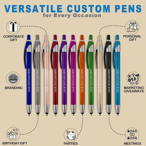 Personalized With your Custom Logo or Text Pens-Pack of 450- for Marketing, Parties, and Events, 2 in 1 Capacitive Stylus & Ballpoint Pen Compatible With Touchscreen Devices, Black Ink, Purple Pens in Kuwait