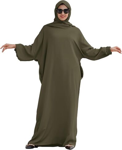 Khimar for Muslim Women, Women's Solid Muslim One-Piece Prayer Dress Muslim Abaya Dress Islamic Maxi Ramadan Modest Kaftan with Hijab Scarf Full Length Eid Arab Burka Dress Gray - 1pc Robe M in Saudi Arabia