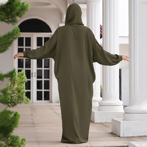 Khimar for Muslim Women, Women's Solid Muslim One-Piece Prayer Dress Muslim Abaya Dress Islamic Maxi Ramadan Modest Kaftan with Hijab Scarf Full Length Eid Arab Burka Dress Gray - 1pc Robe M in Saudi Arabia