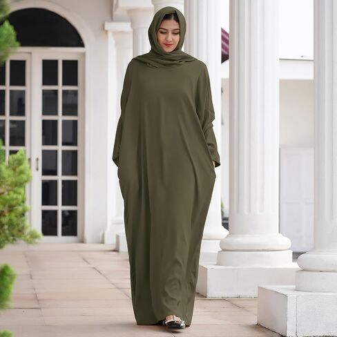 Khimar for Muslim Women, Women's Solid Muslim One-Piece Prayer Dress Muslim Abaya Dress Islamic Maxi Ramadan Modest Kaftan with Hijab Scarf Full Length Eid Arab Burka Dress Gray - 1pc Robe M in Saudi Arabia