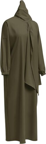 Khimar for Muslim Women, Women's Solid Muslim One-Piece Prayer Dress Muslim Abaya Dress Islamic Maxi Ramadan Modest Kaftan with Hijab Scarf Full Length Eid Arab Burka Dress Gray - 1pc Robe M in Saudi Arabia