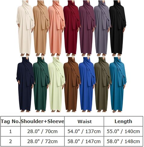 Khimar for Muslim Women, Women's Solid Muslim One-Piece Prayer Dress Muslim Abaya Dress Islamic Maxi Ramadan Modest Kaftan with Hijab Scarf Full Length Eid Arab Burka Dress Gray - 1pc Robe M in Saudi Arabia