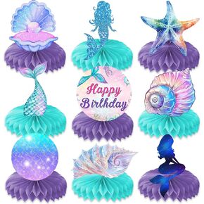 9PCS Mermaid Honeycomb Centerpieces Themed Birthday Party Decorations Tail Under The Sea Centerpiece Table Decoration Party Favors Decor Supplies Gifts for Boys Girls Men Women