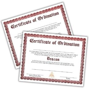 Deacon Certificate of Ordination License 6pk Linen Paper 8.5x11" New Church Membership Award Gold Clergy Recognition Folder