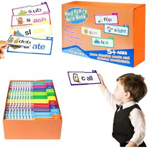 30 Read and Rhyme Flip Books, Word Family Build Book, ABC Vocabulary Flashcards, Alphabet Flashcards, Fun Reading & Rhyming Flipping Activity Books(1 Set)