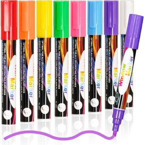 4 THOUGHT Liquid Chalk Markers - 8 Colors, 5mm Reversible Tips, 1s Wet Erase, Non-Toxic Dustless Markers for Chalkboard/Whiteboard/Glass/Windows