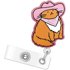 بكرة شارة CAWBOY CAT ، بكرات شارة CAT المضحكة قابلة للسحب ، اسم شارة حامل الكرة معرف كليب ، لطيف للحيوانات.