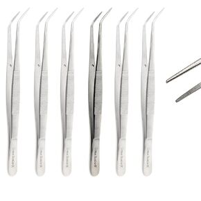 6 Pieces Sewing Machine Oil Tweezers College Tweezer Curved Tweezers Precision Stainless Steel 6 Inch Long Serger Tweezers for Craft with Serrated Tips Serrated Bent Tweezers Tips