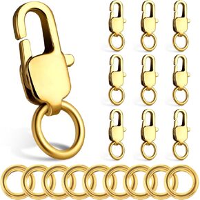 simarro 10 Pcs Lobster Claw Clasp with Closed Jump Rings, 14K Gold Necklace Clasps Bracelet for Women DIY Jewelry Making (Gold)