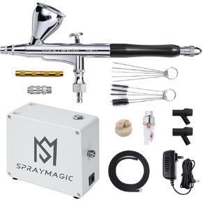 Airbrush Kit with Air Compressor, 50PSI Dual-Action Gravity Air Brush Gun Painting Set, Airbrush Spray Gun Kit for Models Car, Makeup, Cakes, Tattoo, Nails Art Gifts