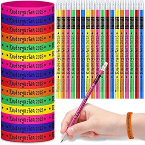 Tenceur 48 Pcs Welcome to Kindergarten Pencils and Bracelets Gifts Kindergarten Here I Come School Supplies Back to School Party Favors for Classroom Teacher Reward Prize Supplies