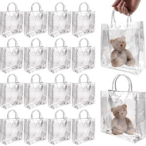 BadenBach 16 Pack Clear Gift Bags with Handles, 7.9" x 7.9" x 3.2" Small Reusable Plastic Party Favor Bags Bulk, Transparent PVC Tote Bag for Wedding, Birthday, Bachelorette, Boutique (20×20×8 cm)