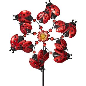 The Lakeside Collection Decorative Garden Ladybug Wind Spinner Stake - Dynamic Outdoor Accent