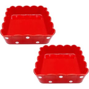 kathson 2Pcs Ceramic Cat Bowls, Cat Dishes for Food and Water, 5.5in Wide Cats Food Bowls for Indoor Cats, Shallow Kitten Dish Whisker Friendly, Red