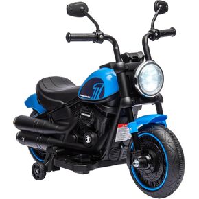 Aosom Kids Motorcycle with Training Wheels, 6V Ride-on Toy for Toddler Ages 18-48 Months, Battery-Operated Motorbike for Kids with Single-Button Start, Headlight, Blue