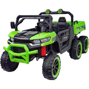 24V 2 Seater 4WD Powered Ride On Dump Truck with Electric Dump Bed, Electric UTV with Remote Control, Shovel, Pull Bow, Music Player for Girls or Boys or Girls-Black