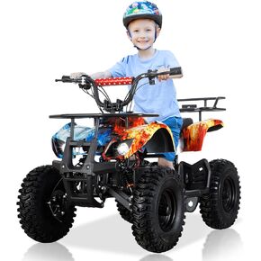 36V Kids ATV 36 Volt Ride on Toys Dirt Quad Electric Four-Wheeled ATV with 500W Brushless Powerful Motor Off-Road Vehicles Electric ATV for Kids Ages 5+, Ice-fire