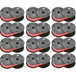 (12) Top of The Line Genuine Monroe P65M Universal Black/Red Printing Calculator Ribbon Spools with The Darkest Ink in The Industry