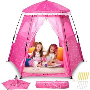 Princess Pop-up Play Tent for Girls: 78"x66" Large Playhouse Castle for Kids Indoor & Outdoor (Pink)