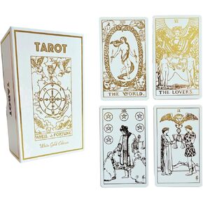 White Gold Tarot Deck with Guidebook – Luxury 78-Card Set with Gold Foil on 400 GSM Cardstock – Elegant White Tarot Cards for Beginners & Experts – Includes 88-Page Interpretive Guide