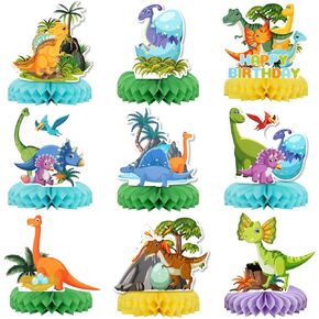 Dinosaur Honeycomb Centerpieces, KSKSPE 9Pcs Dinosaur Party Table Centerpieces Dinosaur Birthday Decorations Dinosaur Theme Party Table Decoration for Dinosaur Supplies