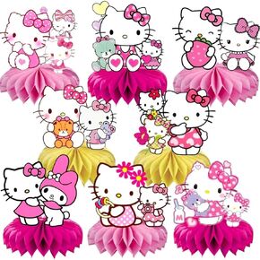 For Kitty Birthday Party Supplies , 8Pcs Honeycomb Centerpieces for Kitty Party Decorations, Double Sided Table Decorations Centerpieces Party