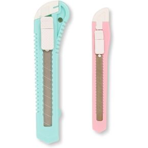 Craftelier - Pack of 2 Cutters Pink and Turquoise with Non-Slip Plastic Handle and Manual Blade Locking System | Approx. Cutter Size Pink 15 x 1,5 cm and Cutter Turquoise 15 x 2,5 cm