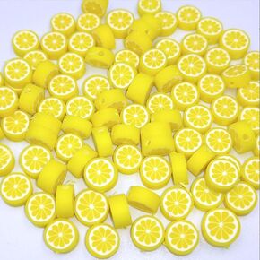 200Pcs Yellow Lemon Polymer Clay Beads Fruit Charm Beads Flat Spacer Beads Making Supplies for Necklace Earring Bracelet Making Lemon Beading Supplies,for Fall Glasses Shoe Phone Decoration(10mm)