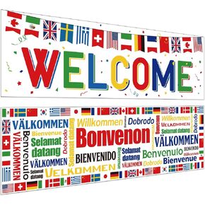 Paneee 2 PCS International Welcome Banners 13.8x39.4 Inch World Flags Banner Polyester Country Banner Decoration for Sports Events Club School School Party Party Decor