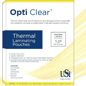 USI Opti Clear Premium Thermal Laminating Pouches, Letter Size, 5 Mil, 9 x 11.5 Inches, 100-Pack