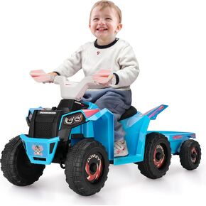 TOBBI 6V Battery Powered Quad Toy Car for Toddlers 1.5-6, with Trailer, Kids Ride on ATV Toy w/Music,Bluetooth,Safety Belt,Power Display
