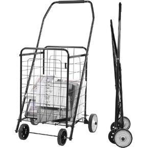 Foldable Shopping Utility Cart, Collapsible Durable Grocery Utility Cart with Rolling Wheels for Easy Storage, Laundry, Book, Luggage Travel, Compact Portable, Black