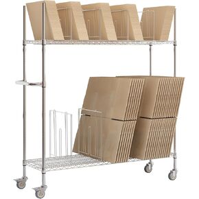 Wire Carton Cart, 2-Tier Carton Stand Unit, 60" x 18" x 69",400 Lb. Capacity, Portable Storage Rack with Wheels & Handle, Metal Cardboard Box Rack for Home Supermarket Warehouse Commercial