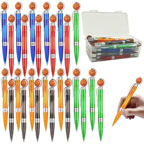 25PCS Basketball Pens with Pencil Box, Black Ink Medium Point Retractable Ballpoint Pens (1mm), Sports Party Birthday Favors Gifts for Basketball Team, Desk Supplies for School Office