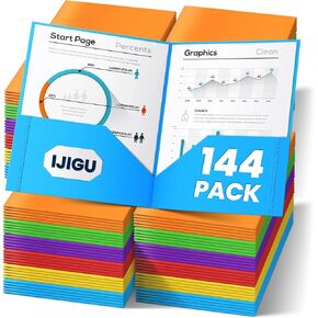 144 Packs Plastic 2 Pocket Folders, Bulk Heavy Duty Folder in 6 Colors, Durable and Sturdy Folders for School and Office Supplies