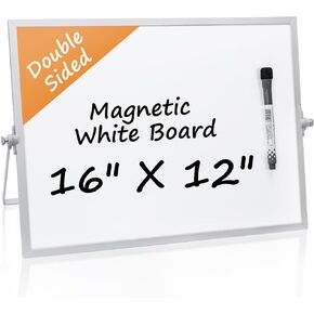 Dry Erase Magnetic White Board, 16" x 12",Double-Sided Desktop Whiteboard with Stand, Portable Magnetic Tabletop Erase Board for Drawing,Office, Home, School