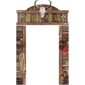 West Cowboy Party Door Decoration, Wild West Party Door Banner Cowboy Hanging Sign Western Theme Photo Props for Rustic Cowboy Party