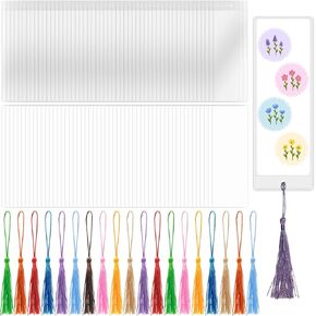 50 Set DIY Bookmarks Making Kit, 50 Pcs White Blank Bookmarks with Tassels, 50 Pcs Clear Bookmark Sleeves for Bookmark Craft Projects and Gift Tags