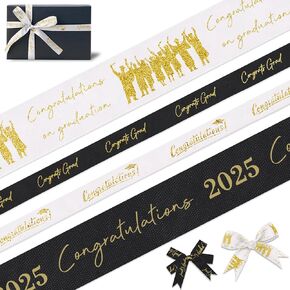 4 رولز 2025 شرائط التخرج 1 "و 3/8" عرض الشريط Grosgrain من 2025 Bule Ribbon تهانينا شرائط Grad Craft للهدية ديكور التخرج التخرج ، 20 ياردة