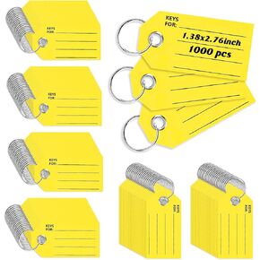 250 Pcs Key Tags with Labels Yellow Key Tags with Ring Key Chain Tags to Write On Car Key Tags with Labels Luggage Tags for Labeling for Dealer Identifiers Bags Car Shop (250)