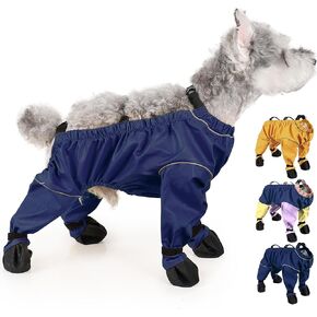 Waterproof Dog Booties Rain Boots with Suspenders, Dog Shoes Paw Protector Anti Dirt Pants with Boots for Small Medium Puppy, Dogs Belly Protector Rain Snow Pants Suspender Boots Leggings(L,Blue_)