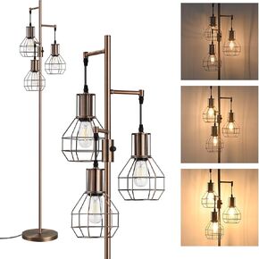 EDISHINE Dimmable Farmhouse Floor Lamp, Industrial Standing Lamp for Living Room, 3 LED Edison Bulbs Included, Black Corner Rustic Tall Tree Reading Lamps Home Decor for Bedroom, Office