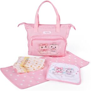 BABESIDE 5 Pcs Reborn Baby Doll Diaper Bag Set for 17-24 Inch Babydolls, Cute Cat Patterns Doll Diaper Bag wirh Dolls Changing Pad for Lifelike Reborn Baby Dolls Accessories, Pink