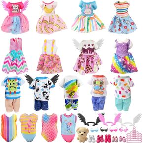 30 Pcs 6 Inch Doll Clothes and Accessories Include 6 Fshion Dresses 4 Outfits (Tops and Pants) 2 Swimsuit 5 Hangers 5 Shoes 4 Glasses 3 Wings and 1 Dog for 5.3-6 Inch Doll Birthday Present for Girls