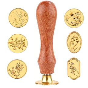 6 Pcs Wax Seal Stamp Set Floral Stamps Brass Head and Wooden Handle for Envelopes Invitation Wedding Greeting Cards Gift (6pcs Floral Head)