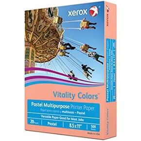 Xerox Vitality Colors Multi-Use Printer Paper, Letter Size (8 1/2" x 11"), 20 Lb, 30% Recycled, Salmon, Ream Of 500 Sheets