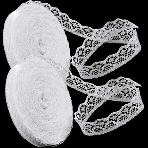 1.3CM x 10 Yards White Stretch Lace Trim,Elastic Floral Crochet Cotton Lace Ribbon for DIY Sewing, Bridal Wedding Dress Decoration, Crafts, Christmas Gift Wrapping
